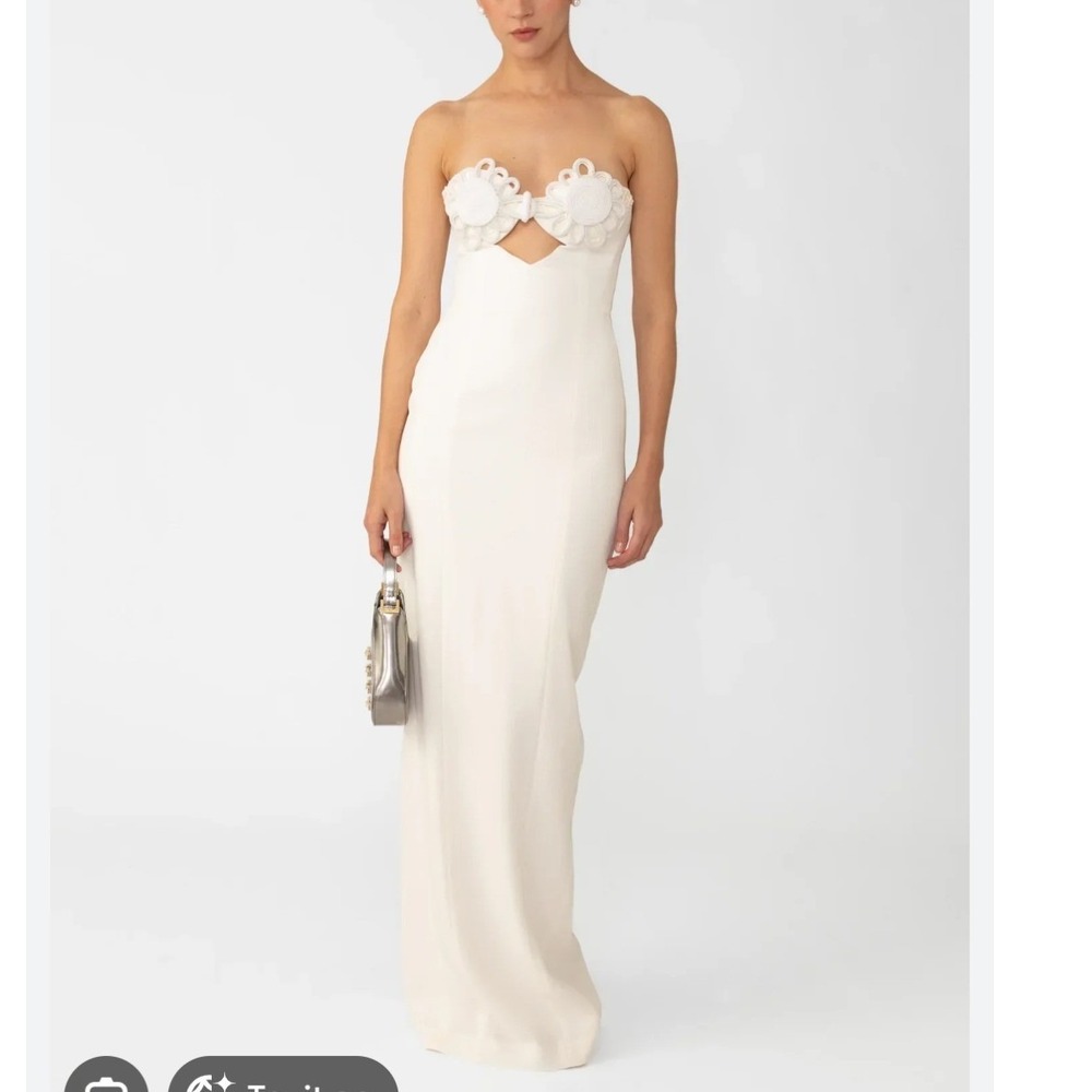 SAU LEE Evelyn Dress White Strapless Column Maxi Gown Cutout NEW Applique US 4
